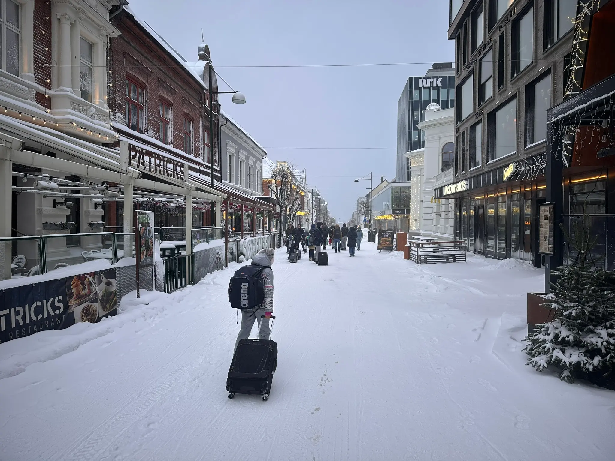 Snødekte gater i Kristiansand under stevnehelgen